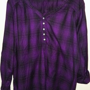 Rebecca Malone Purple Plaid Henley Tunic Top